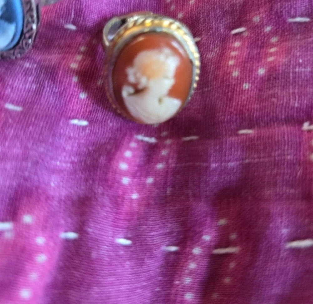 Vintage Cameo Adjustable Ring Set - Blue and Brown Cameo Women's Rings
